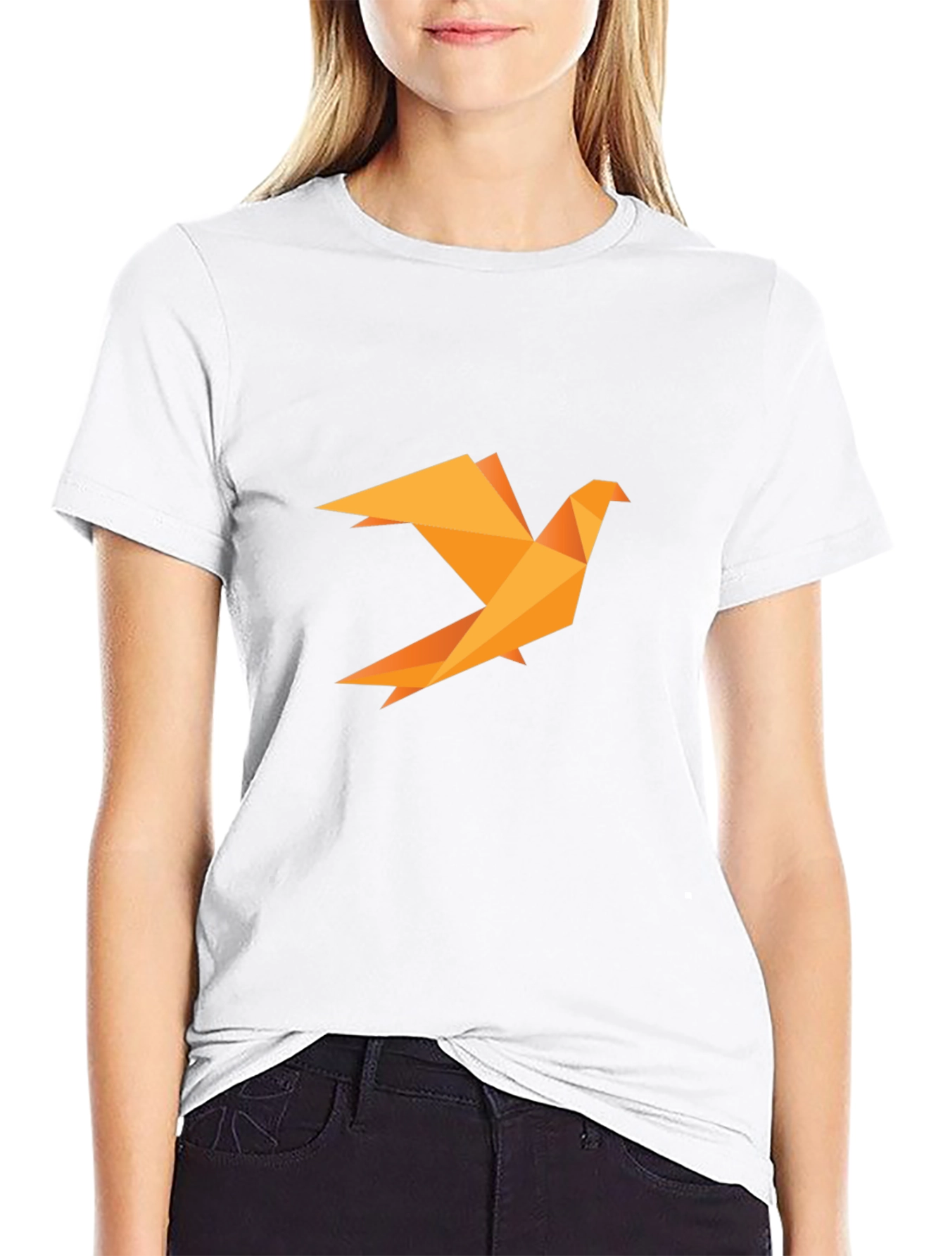 Geometric Origami Bird Black Tee