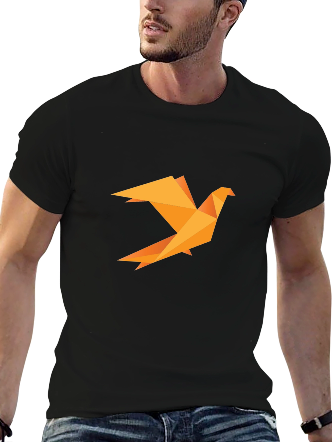 Geometric Origami Bird Black Tee
