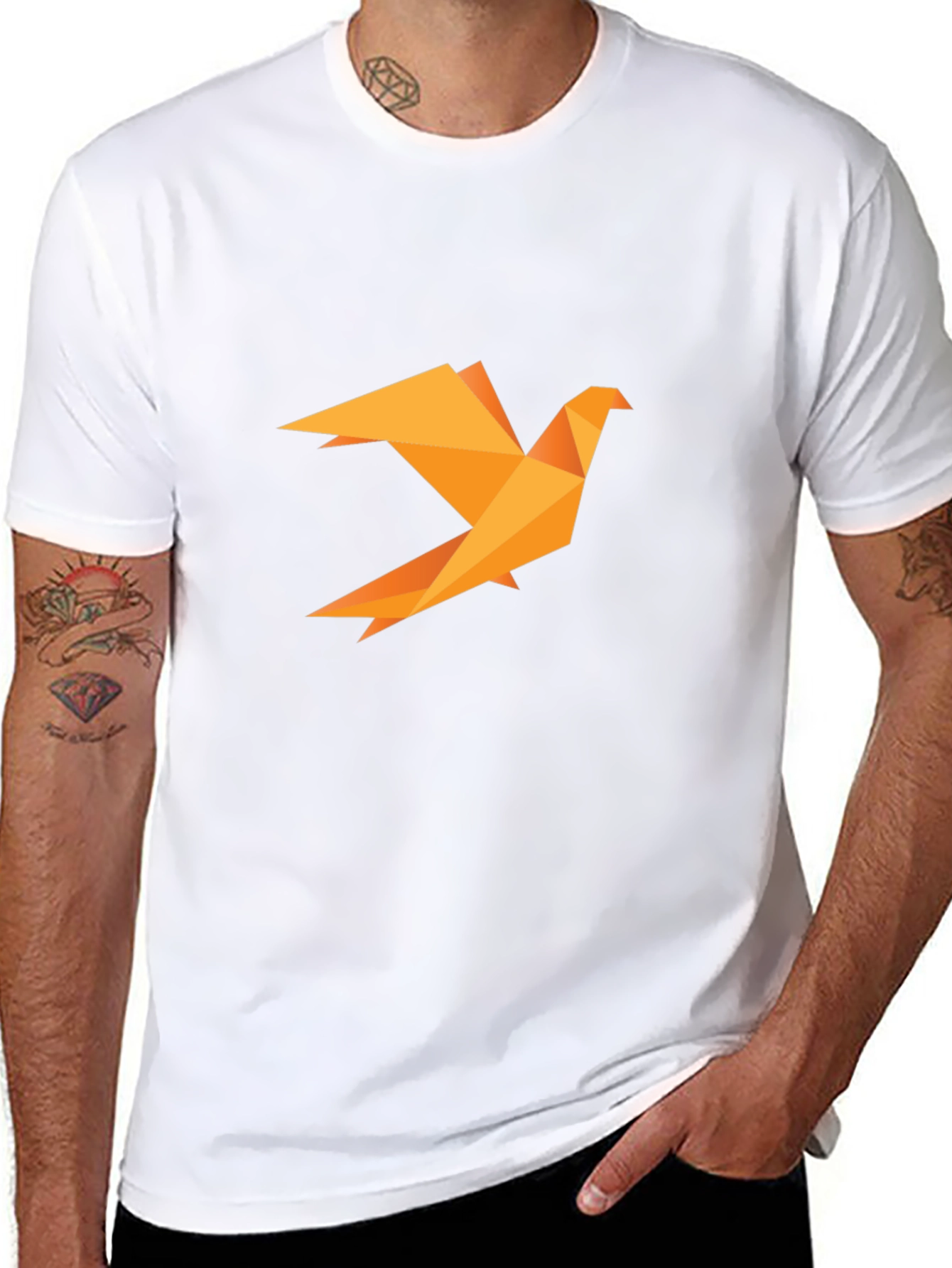 Geometric Origami Bird Black Tee