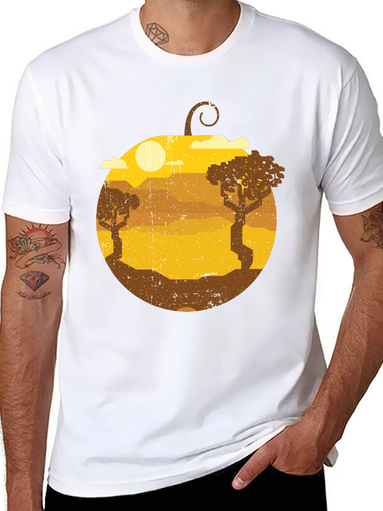 Retro Sunset Landscape Graphic Tee - Mens Black Shirt