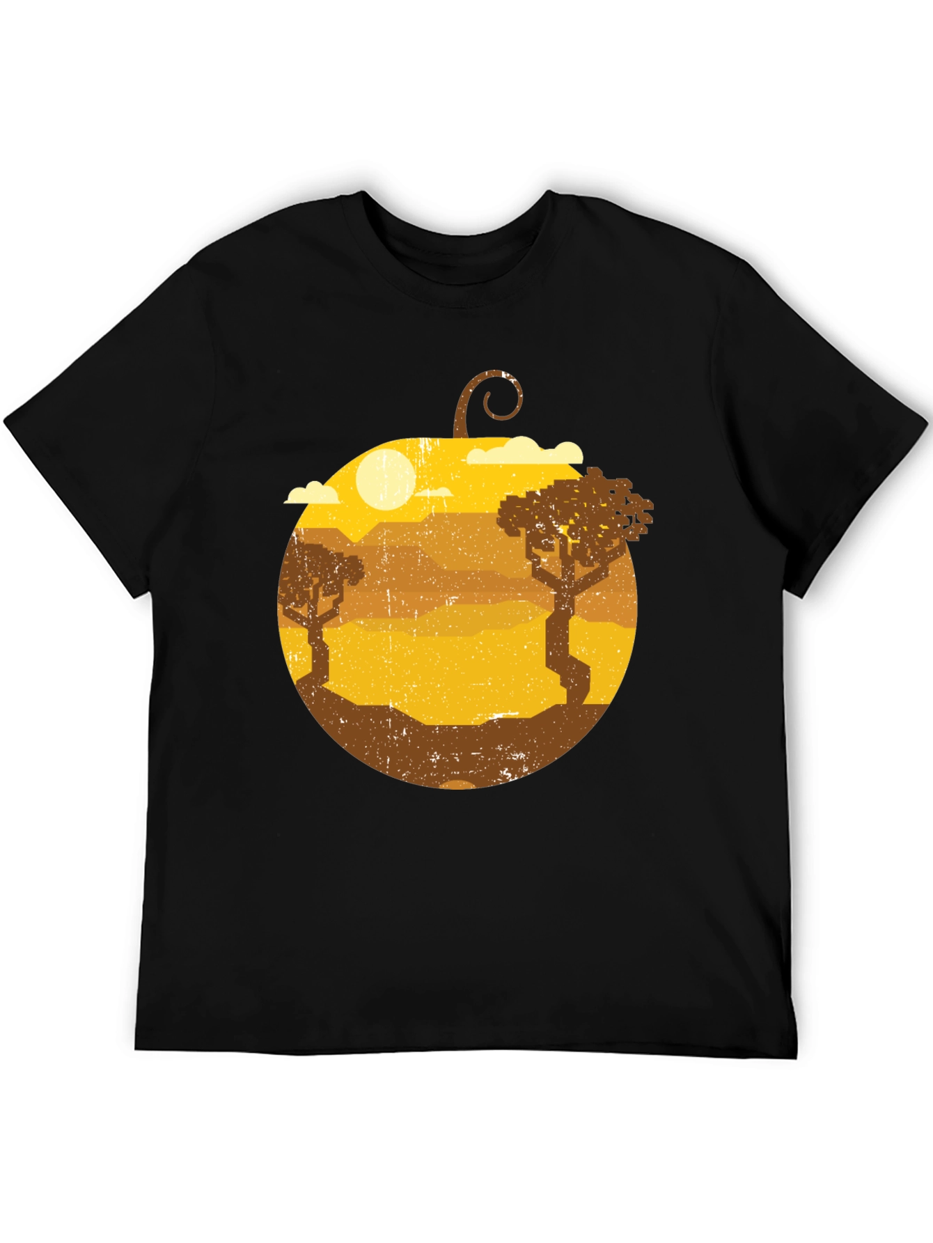 Retro Sunset Landscape Graphic Tee - Mens Black Shirt