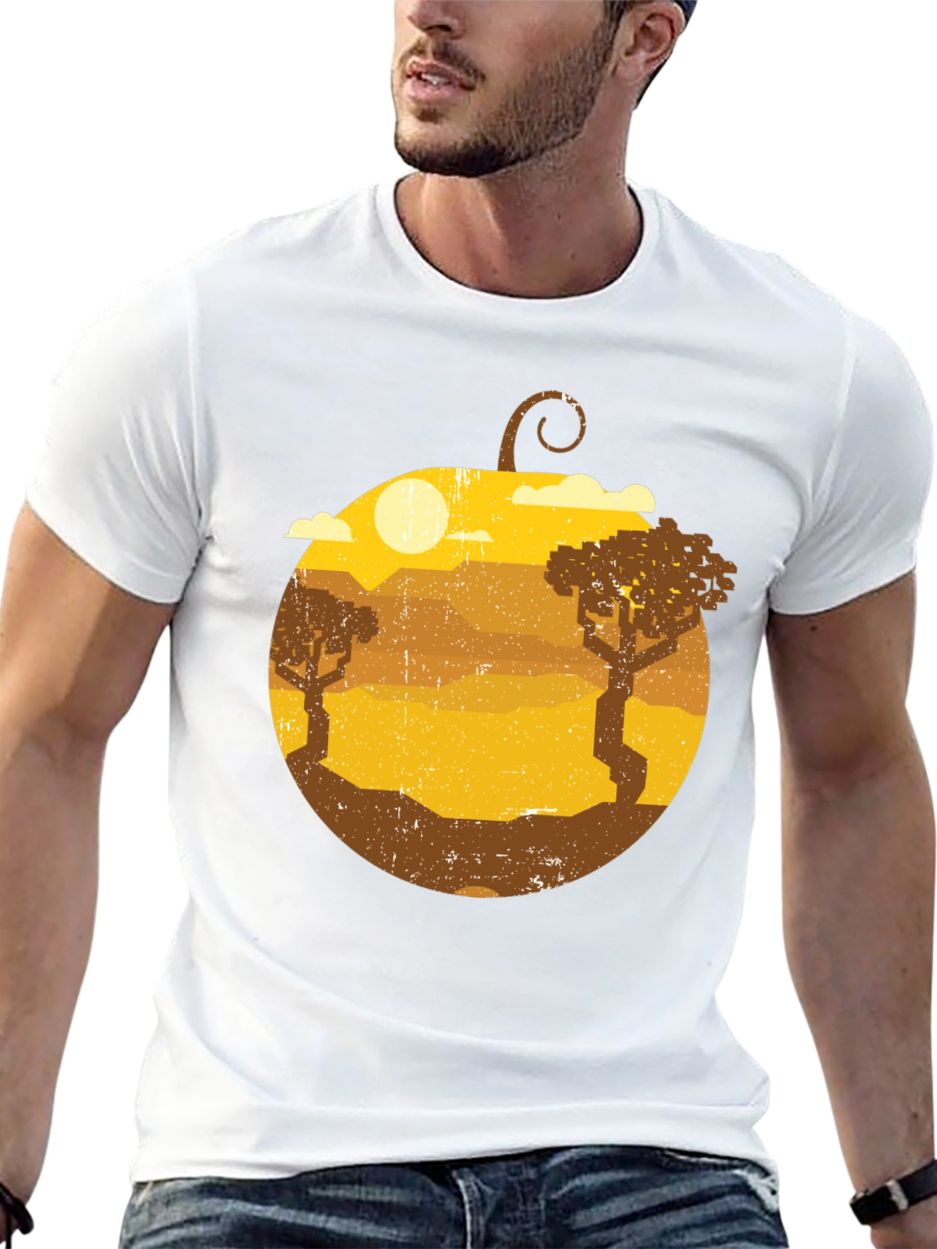 Retro Sunset Landscape Graphic Tee - Mens Black Shirt