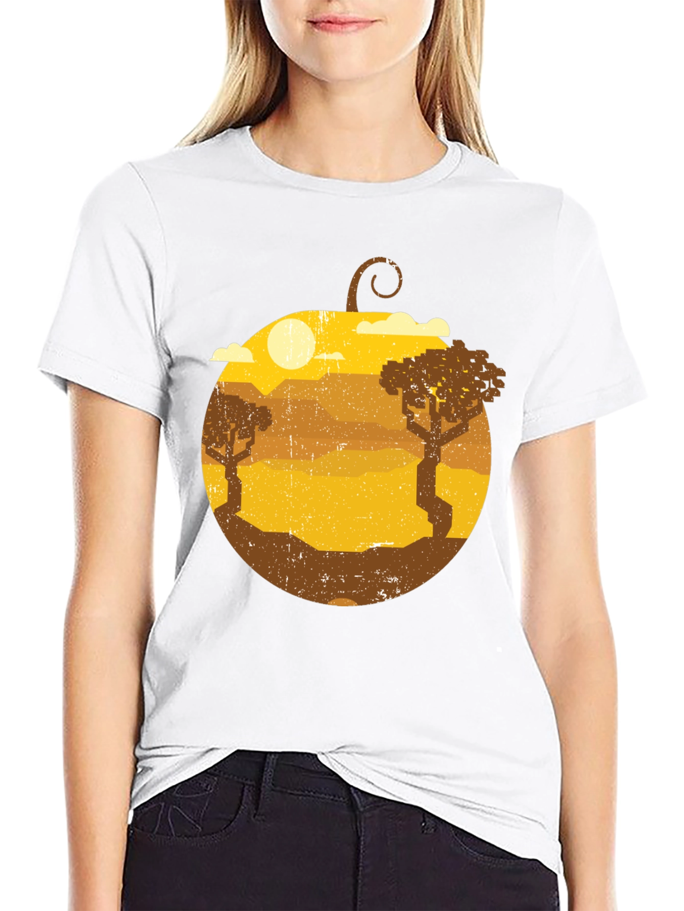 Retro Sunset Landscape Graphic Tee - Mens Black Shirt