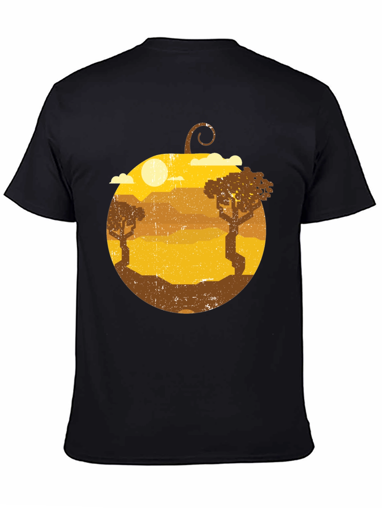 Retro Sunset Landscape Graphic Tee - Mens Black Shirt