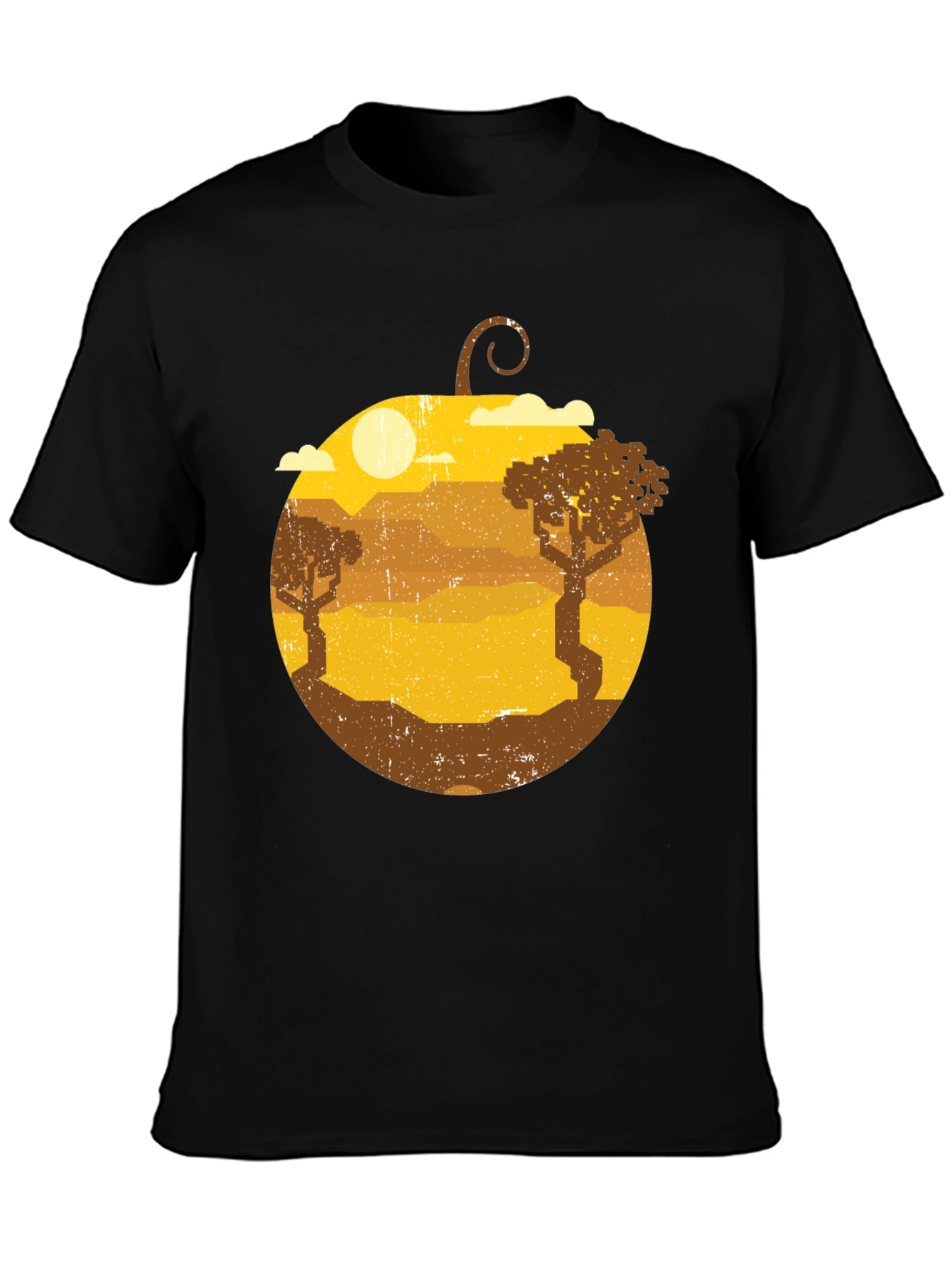 Retro Sunset Landscape Graphic Tee - Mens Black Shirt