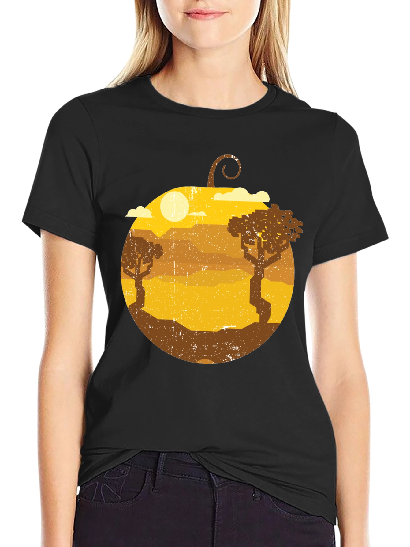 Retro Sunset Landscape Graphic Tee - Mens Black Shirt