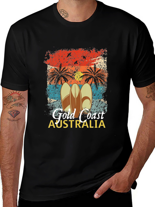 Gold Coast Australia Surfboard Palm Tree Mens T-Shirt