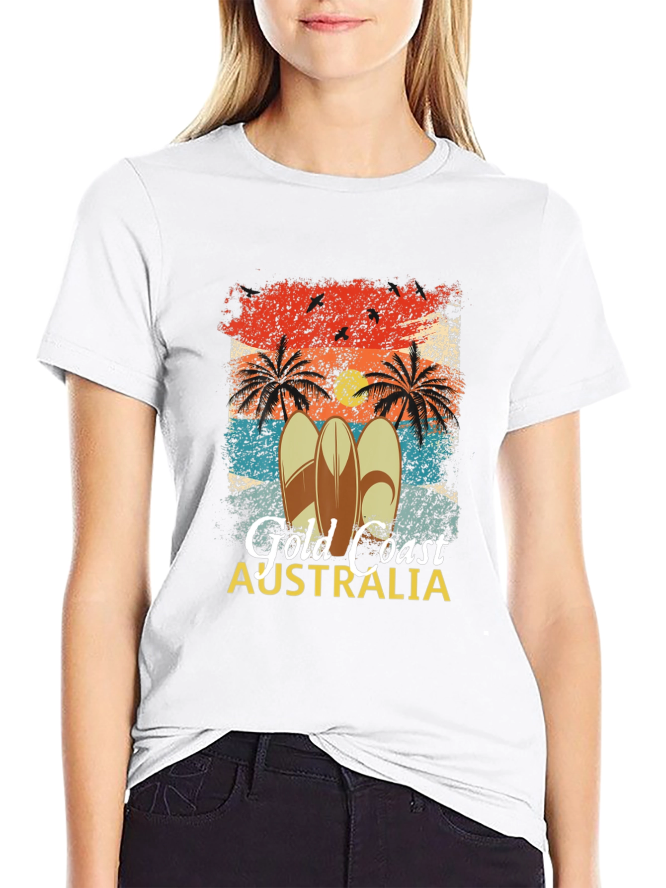 Gold Coast Australia Surfboard Palm Tree Mens T-Shirt