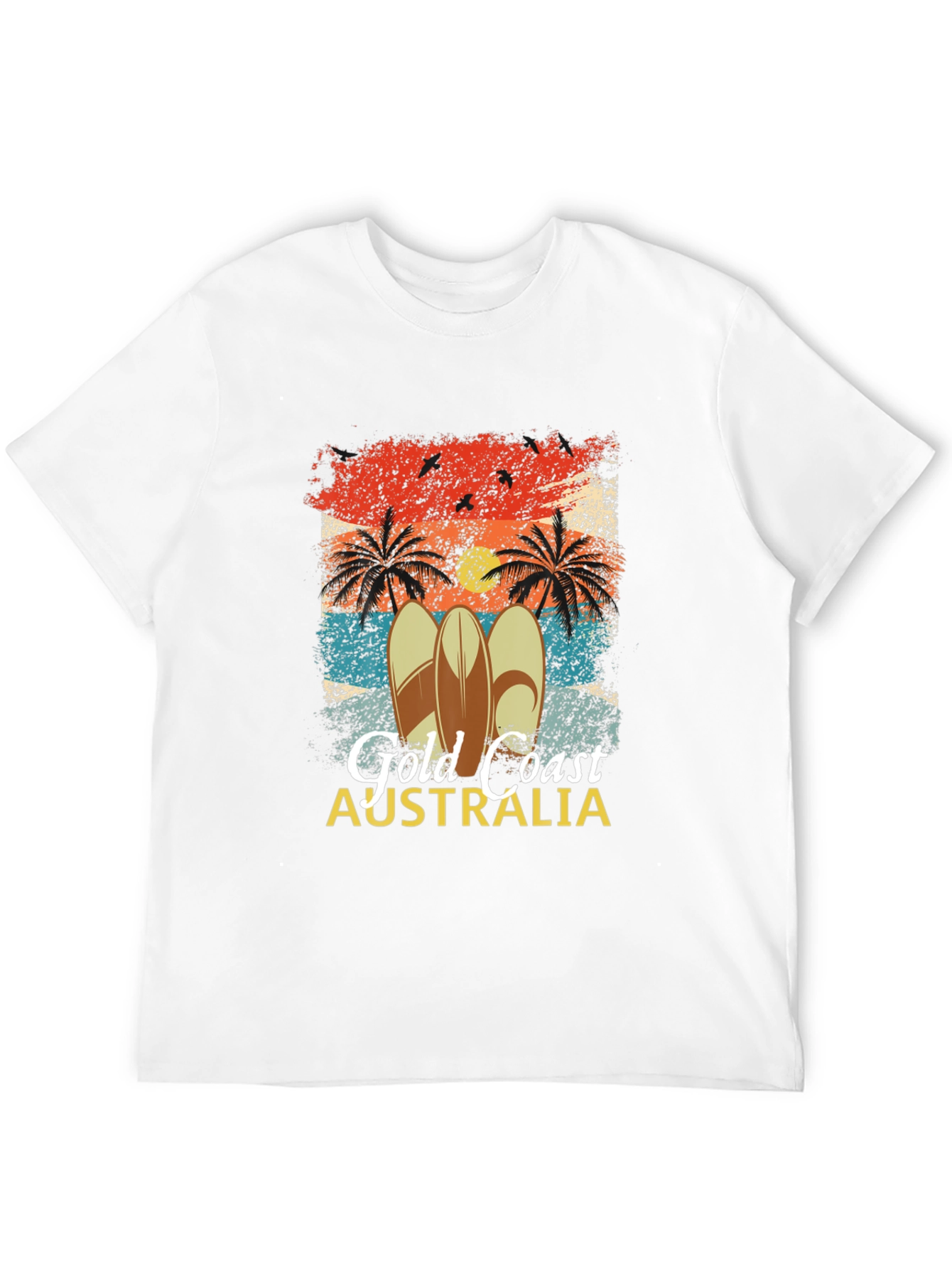 Gold Coast Australia Surfboard Palm Tree Mens T-Shirt