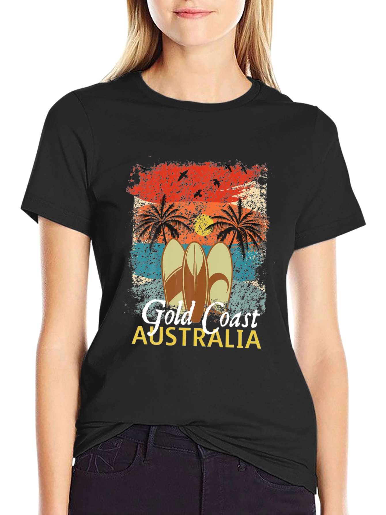Gold Coast Australia Surfboard Palm Tree Mens T-Shirt