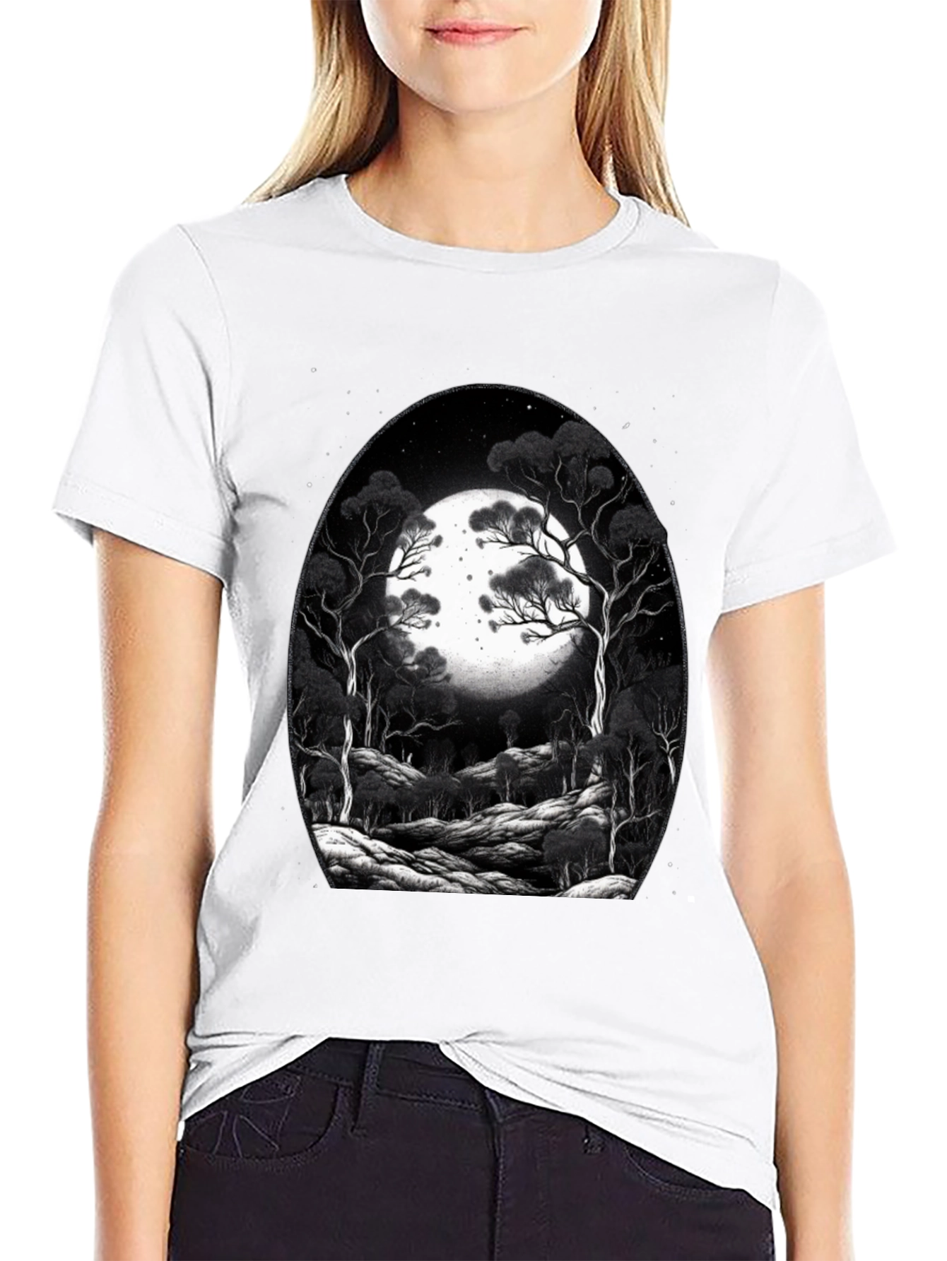 Moonlit Forest Graphic Tee - Black