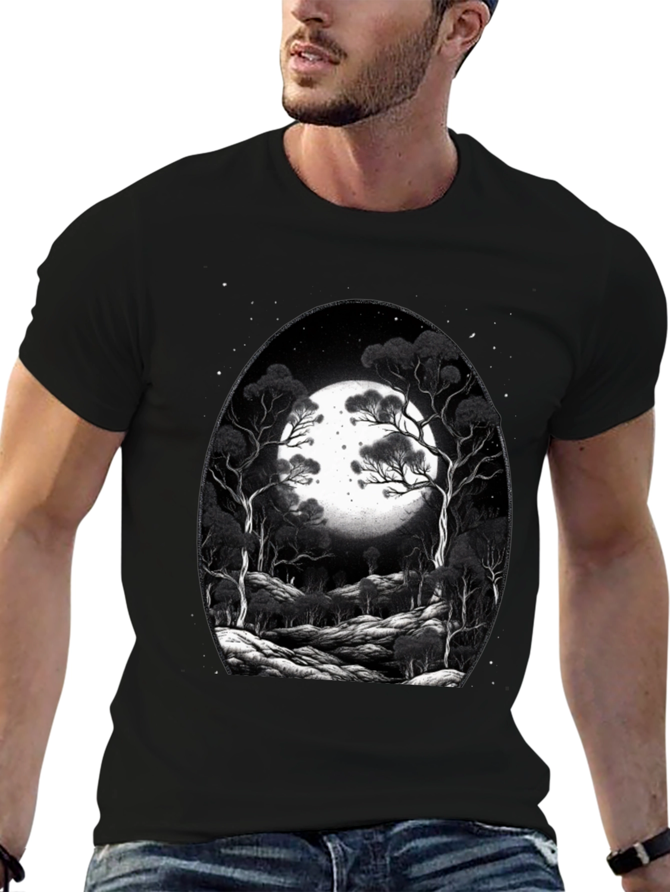 Moonlit Forest Graphic Tee - Black