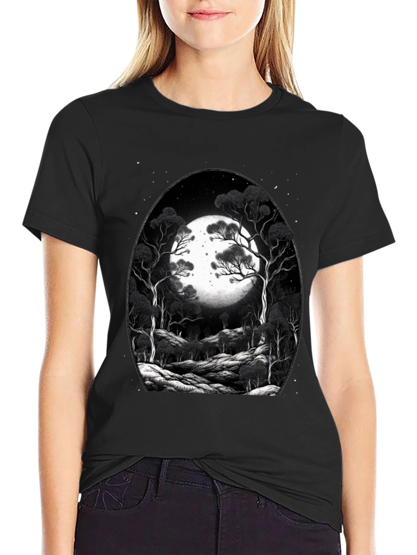 Moonlit Forest Graphic Tee - Black