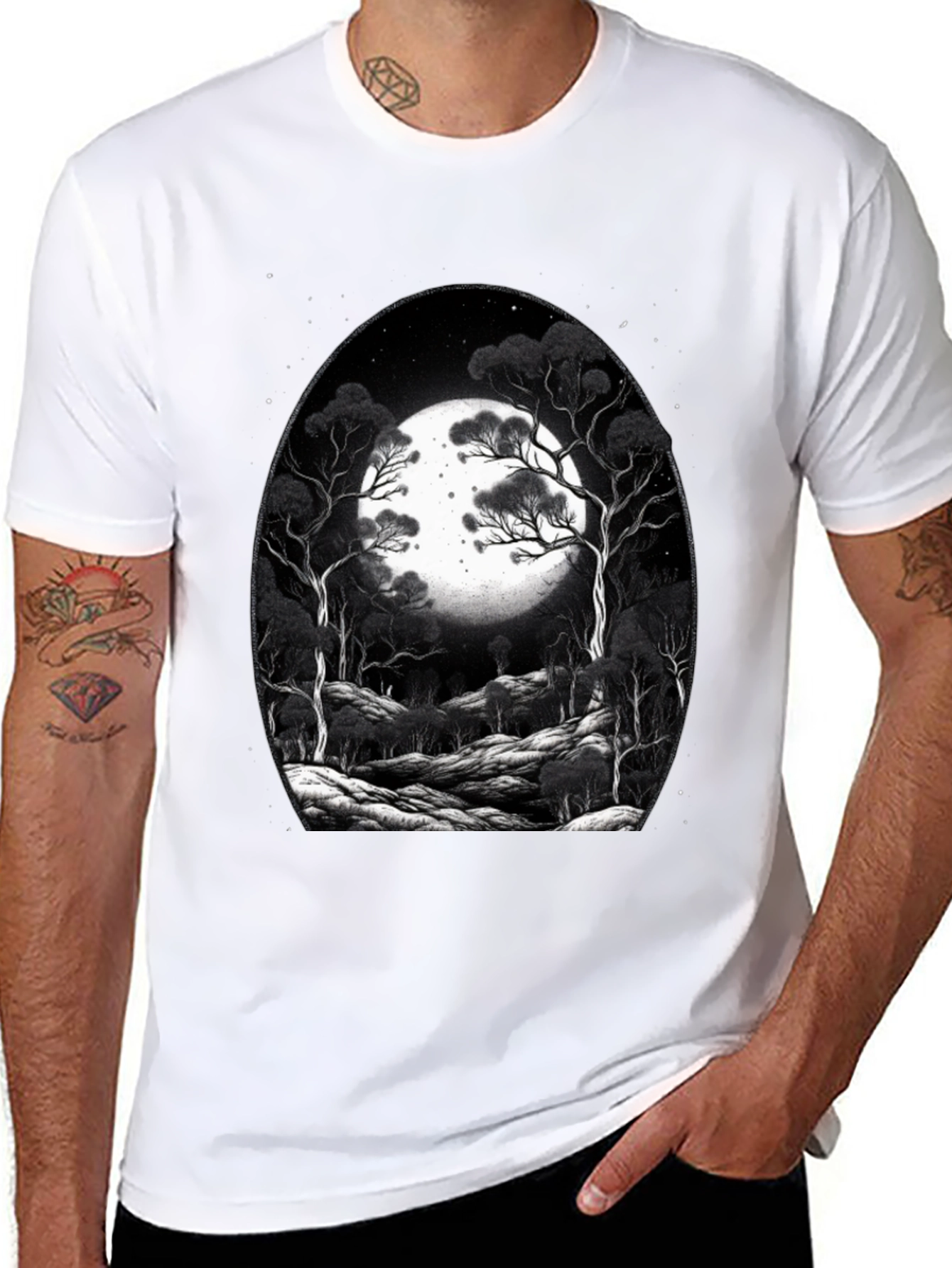 Moonlit Forest Graphic Tee - Black