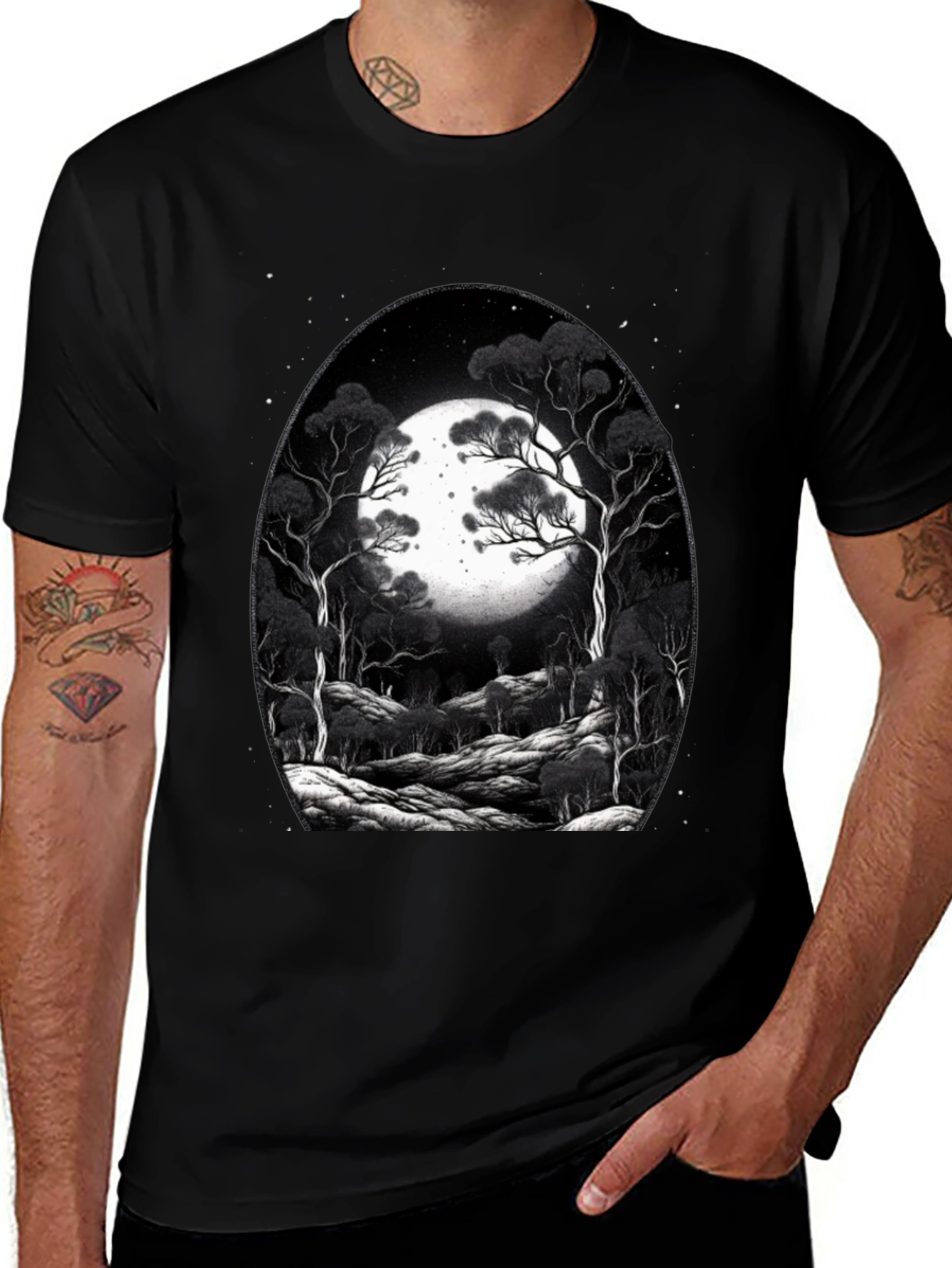 Moonlit Forest Graphic Tee - Black