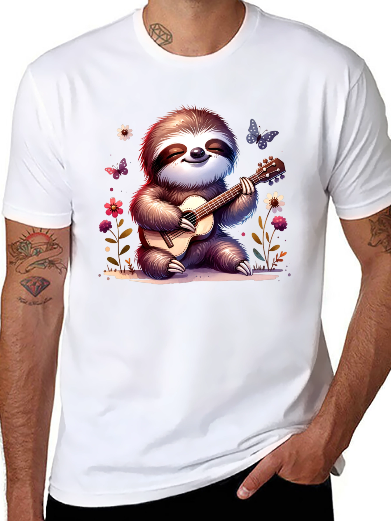 Cute Sloth Guitarist Graphic T-Shirt
