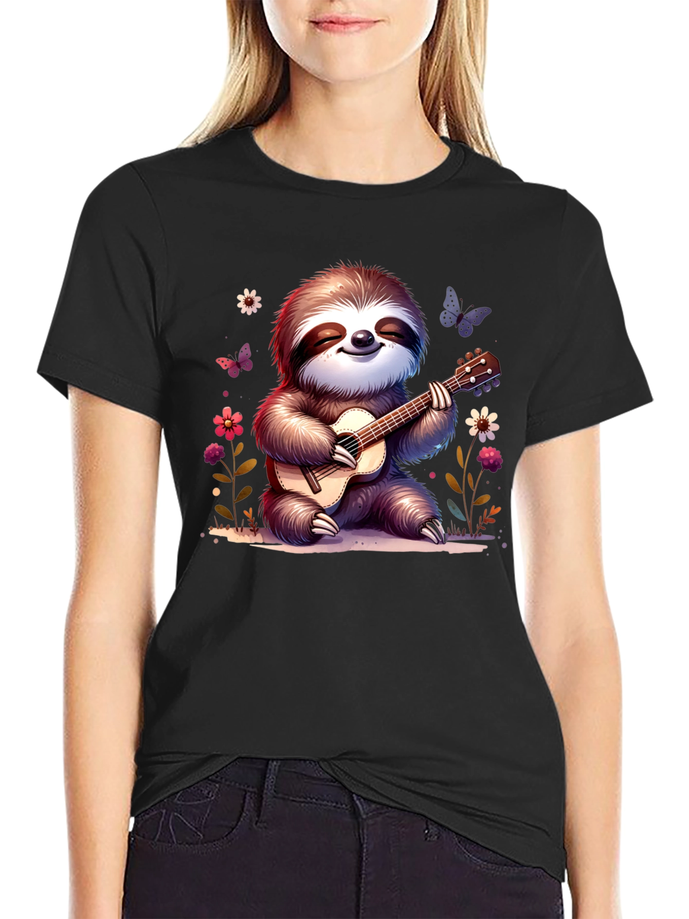 Cute Sloth Guitarist Graphic T-Shirt