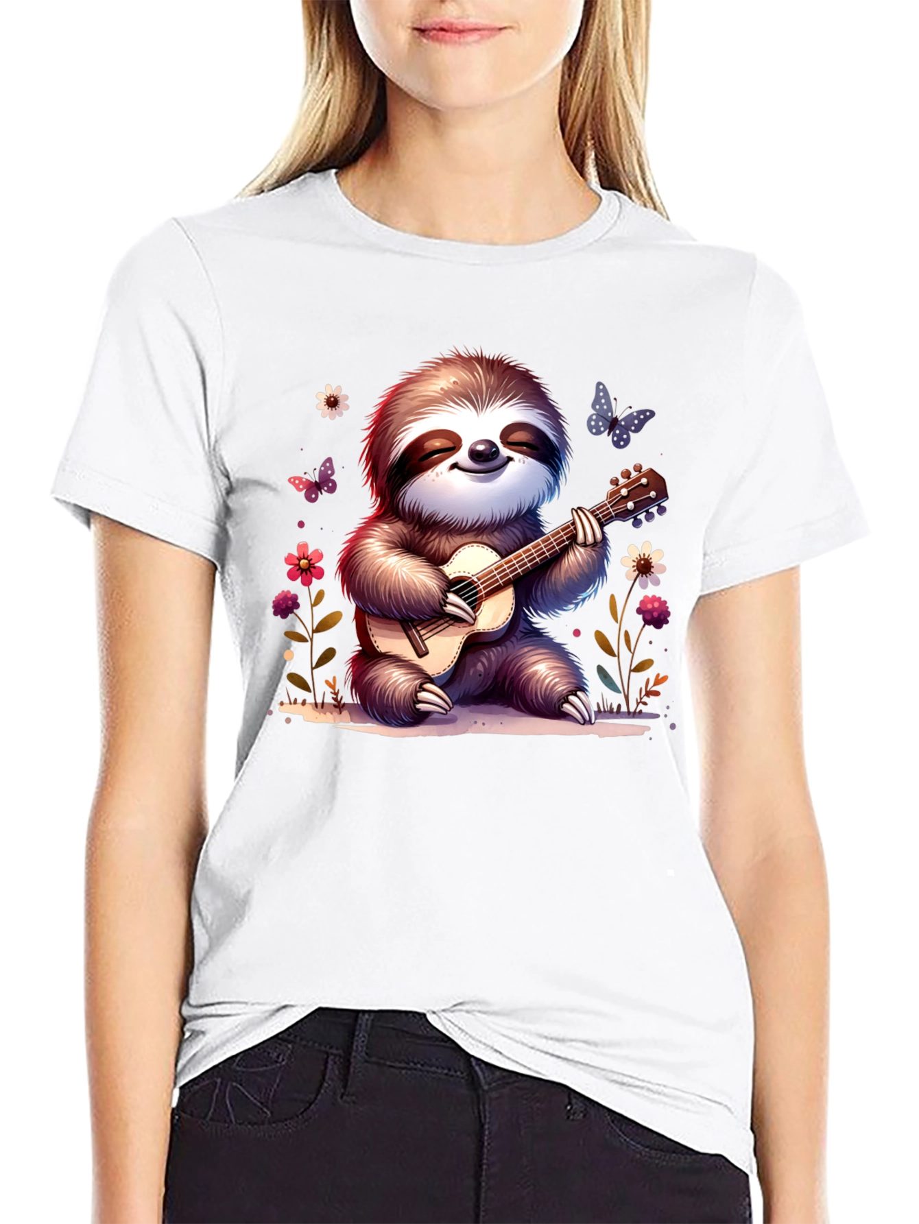 Cute Sloth Guitarist Graphic T-Shirt