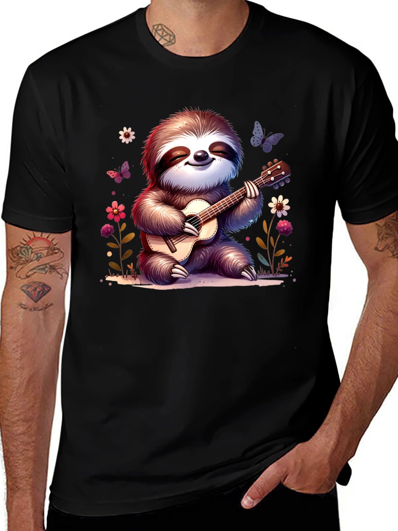 Cute Sloth Guitarist Graphic T-Shirt