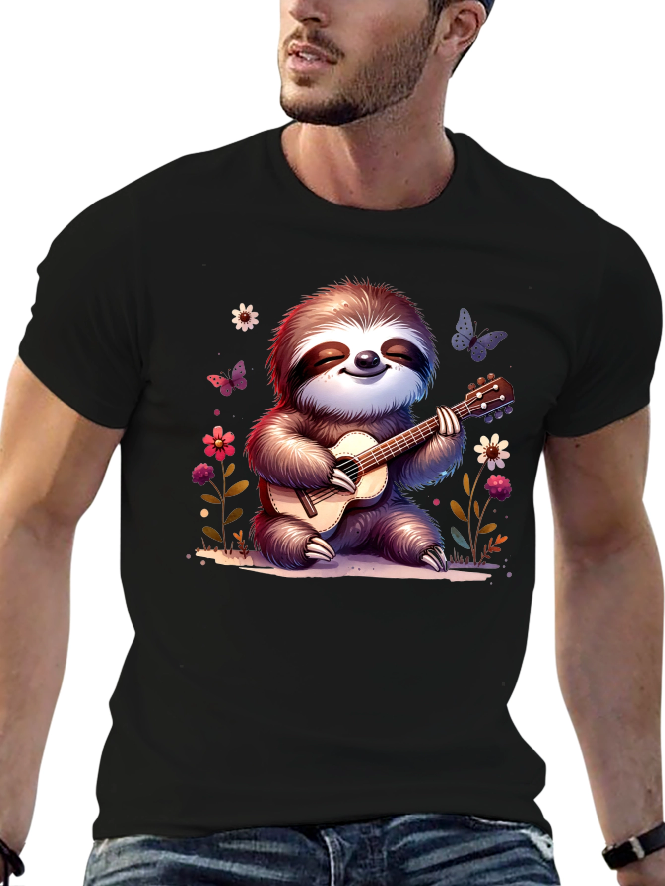 Cute Sloth Guitarist Graphic T-Shirt