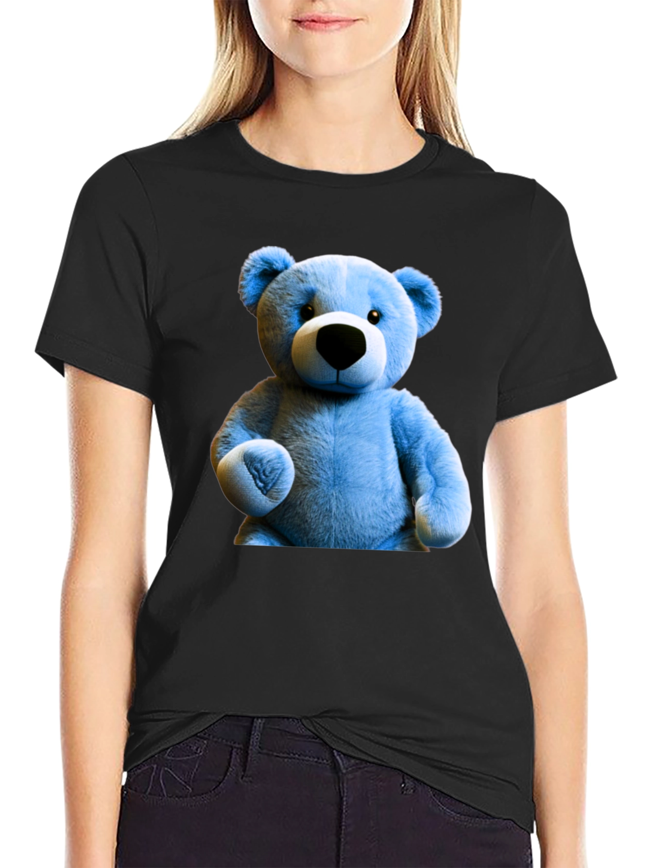 Blue Teddy Bear Graphic Tee - Mens Black T-Shirt