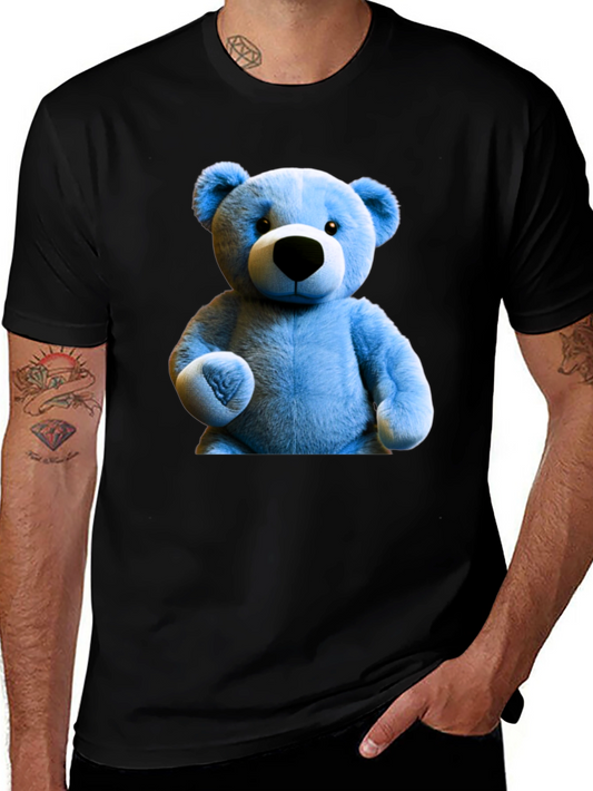 Blue Teddy Bear Graphic Tee - Mens Black T-Shirt