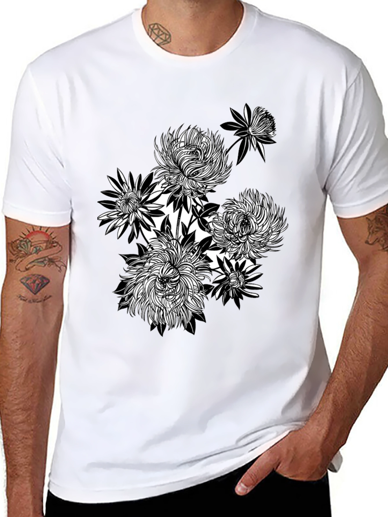 Floral Graphic Tee - Black Cotton T-Shirt