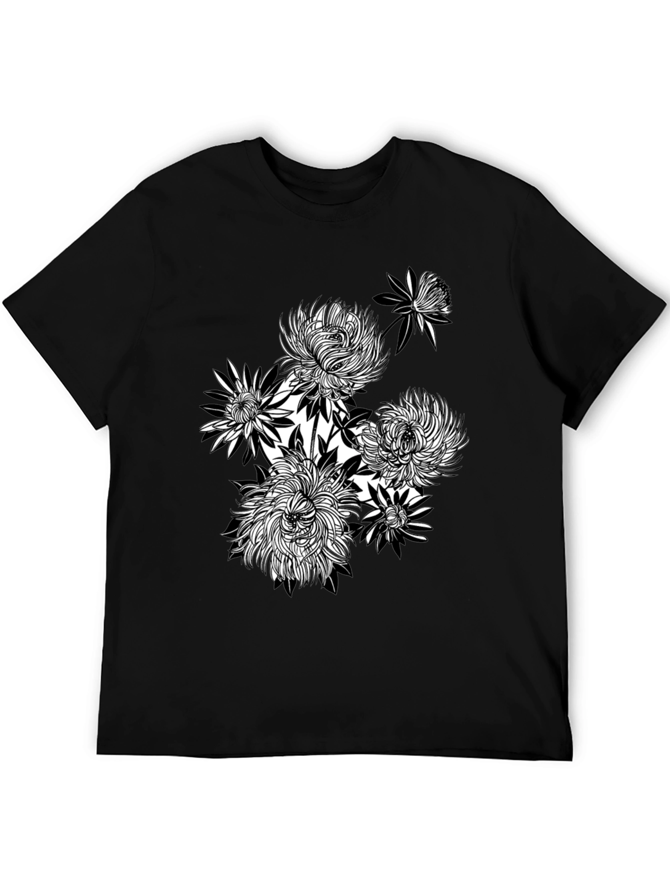 Floral Graphic Tee - Black Cotton T-Shirt