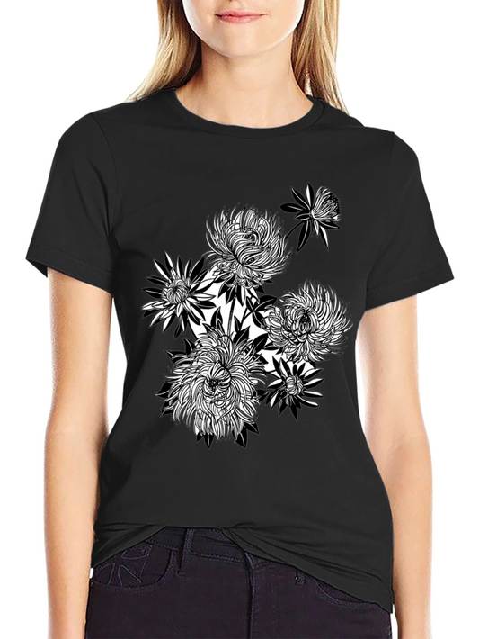 Floral Graphic Tee - Black Cotton T-Shirt