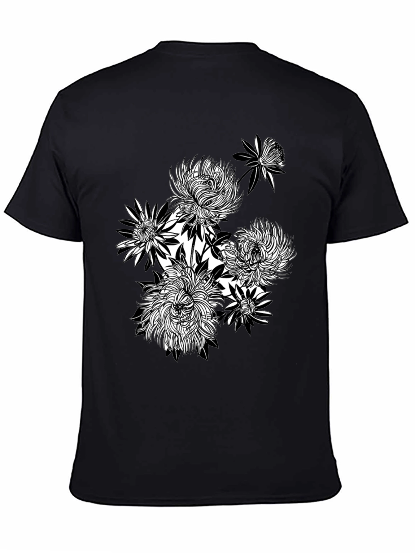 Floral Graphic Tee - Black Cotton T-Shirt