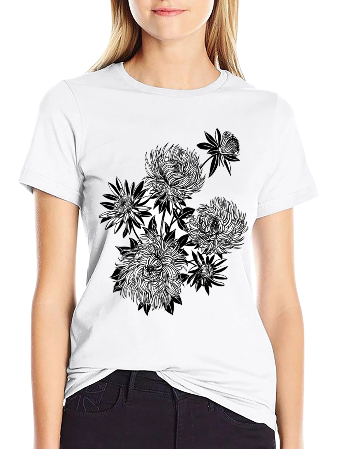 Floral Graphic Tee - Black Cotton T-Shirt