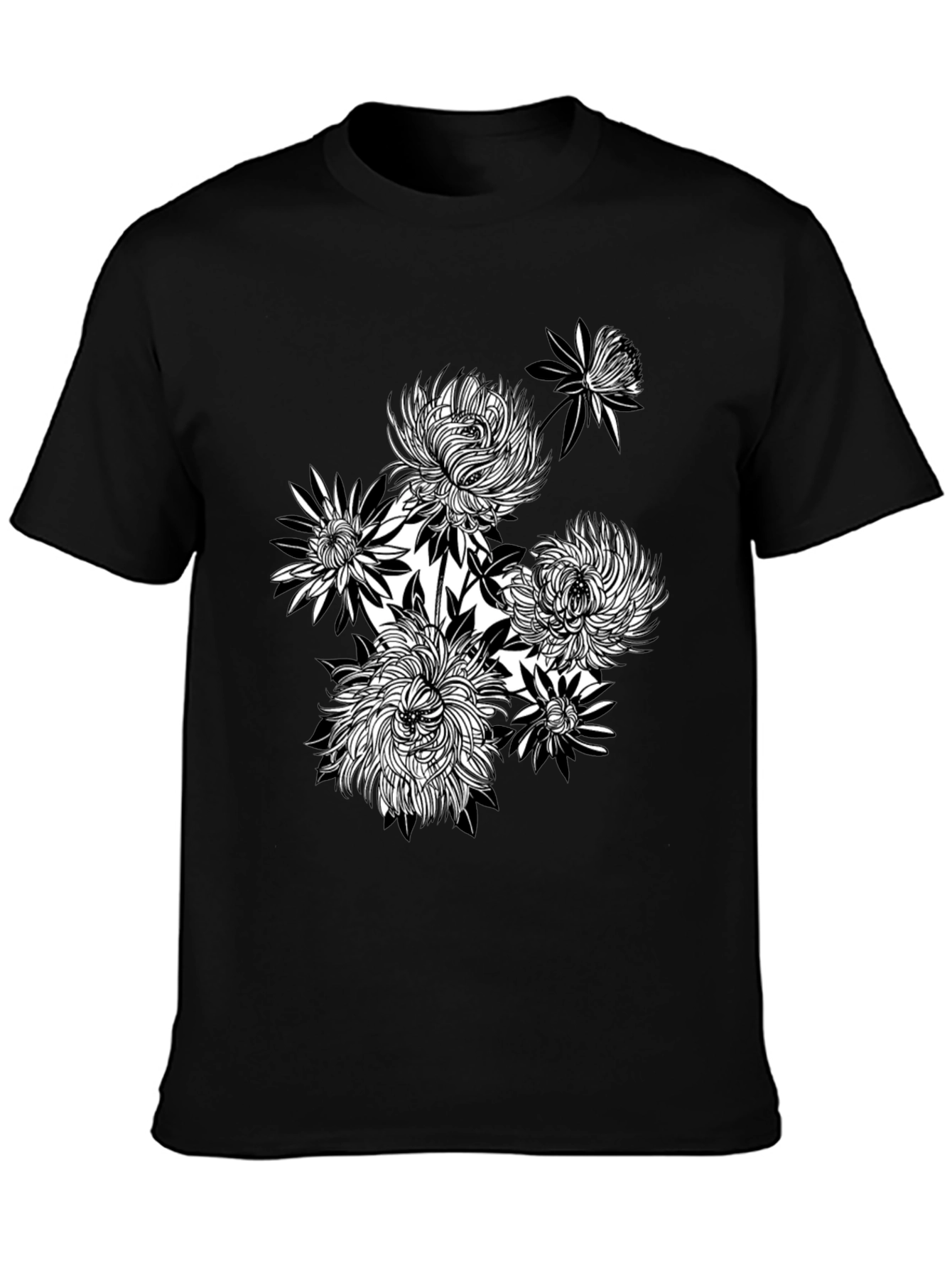 Floral Graphic Tee - Black Cotton T-Shirt