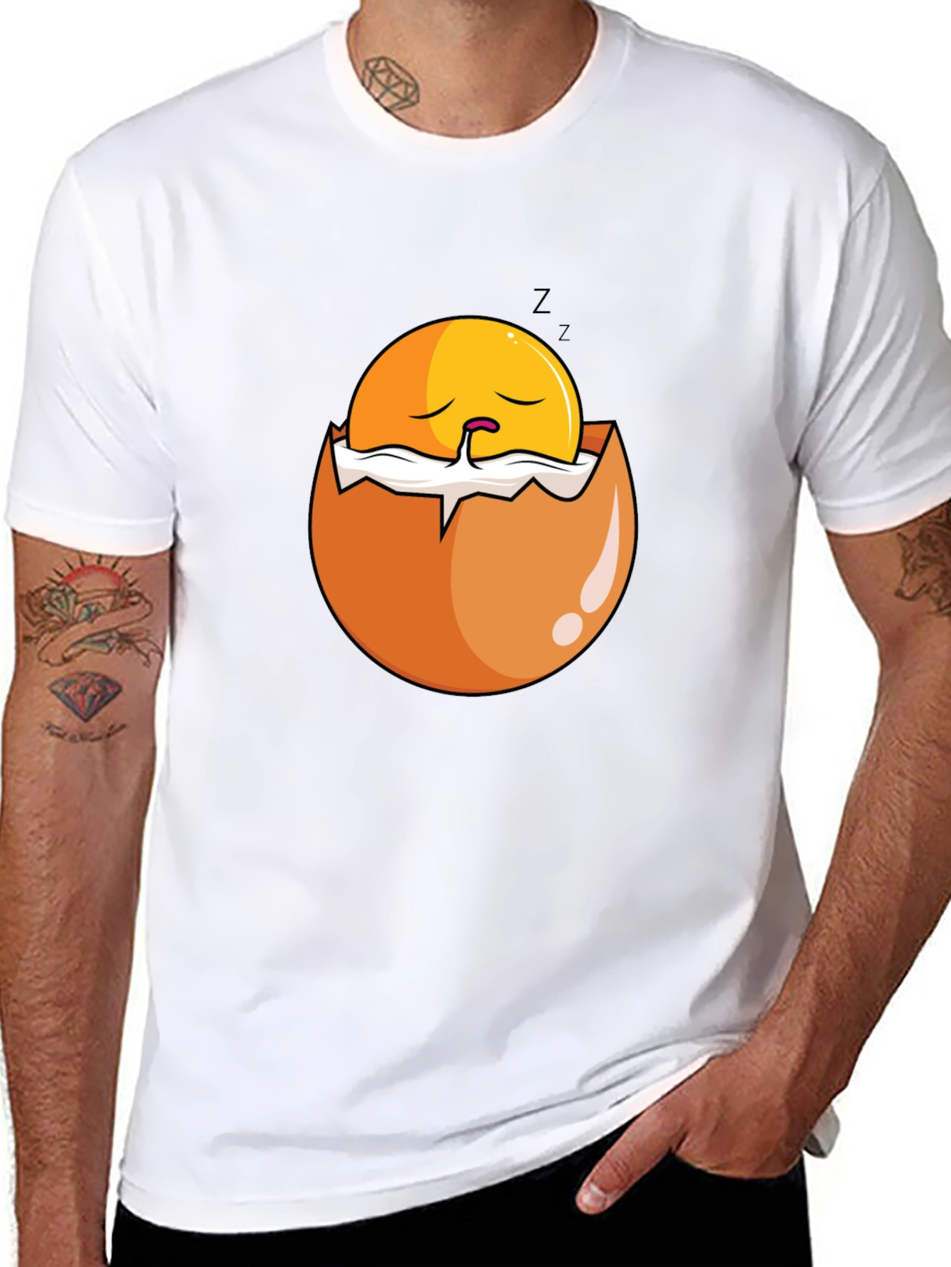 Sleeping Egg Graphic T-Shirt - Black Casual Tee