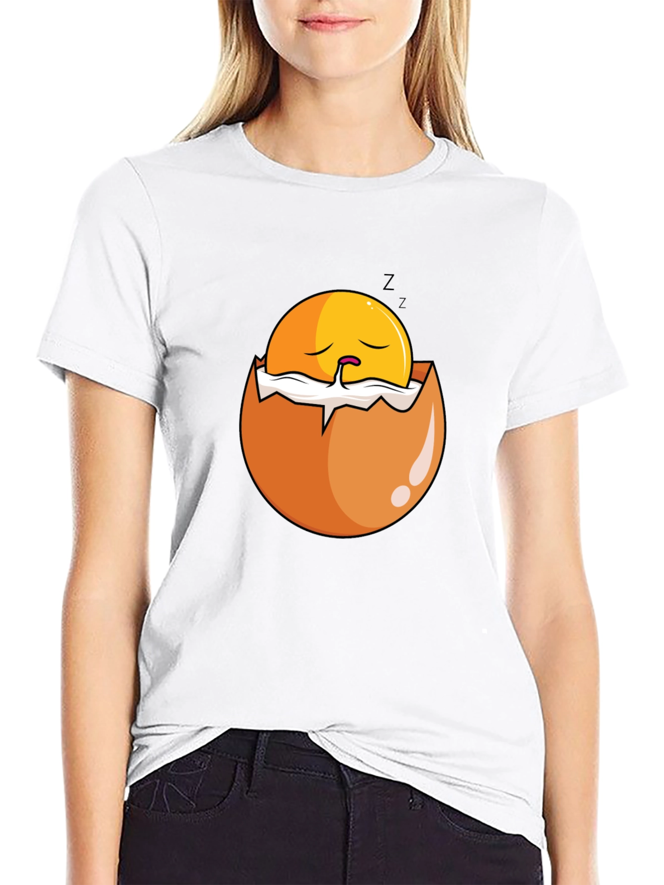 Sleeping Egg Graphic T-Shirt - Black Casual Tee