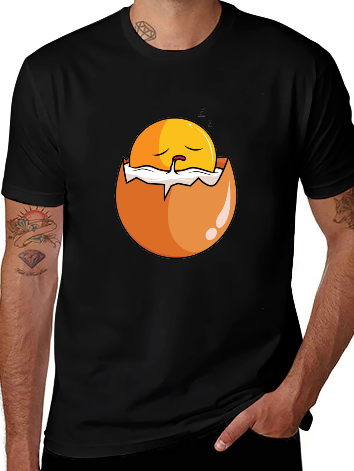 Sleeping Egg Graphic T-Shirt - Black Casual Tee