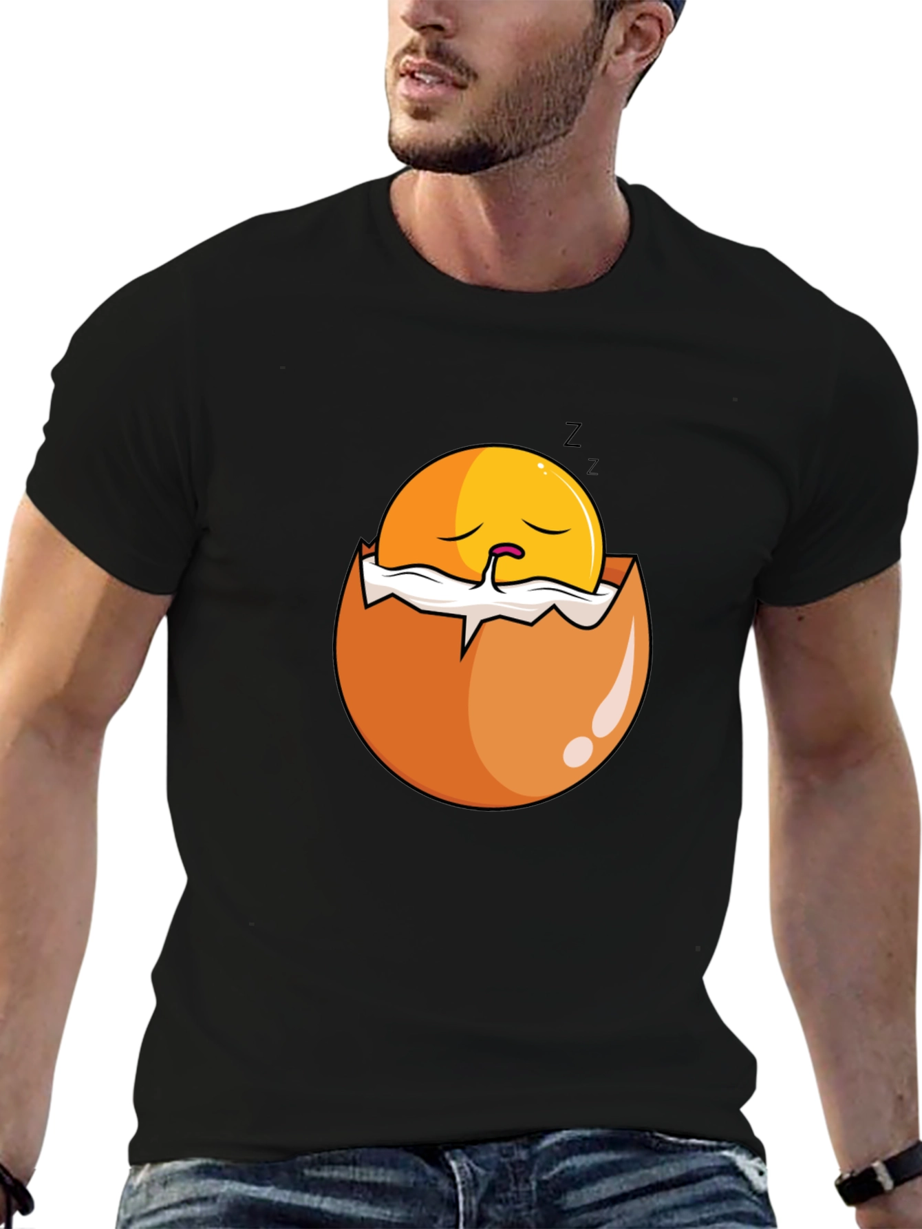 Sleeping Egg Graphic T-Shirt - Black Casual Tee