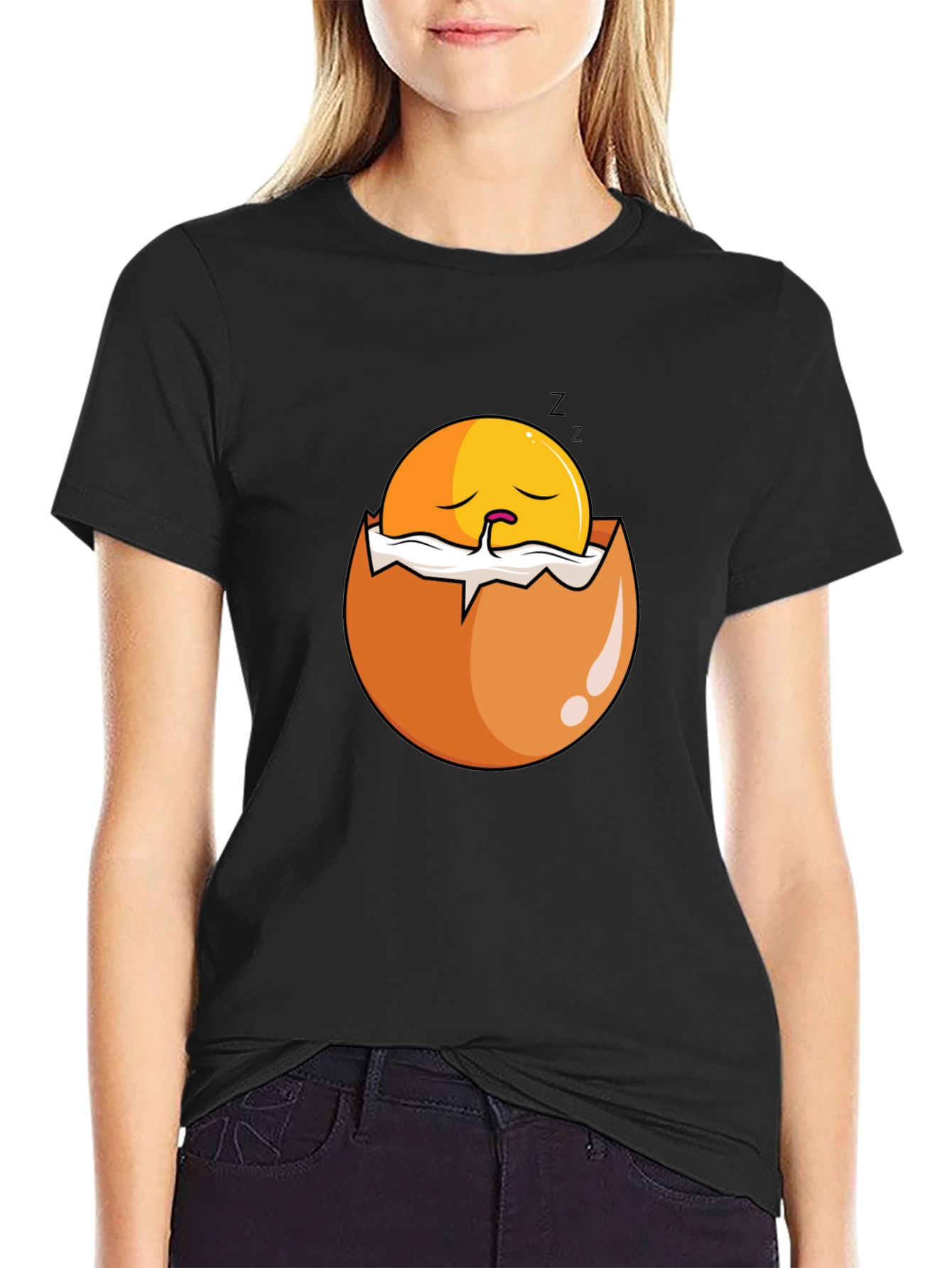 Sleeping Egg Graphic T-Shirt - Black Casual Tee