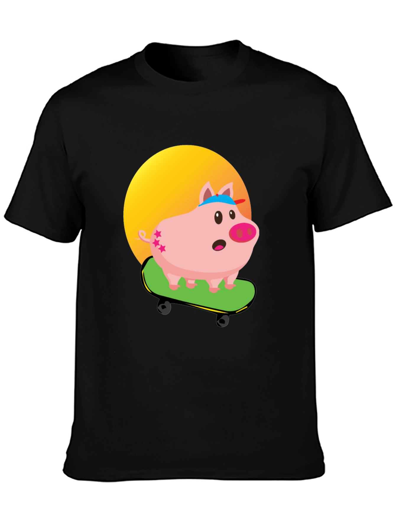Skateboarding Pig Graphic Tee - Unique Cartoon Design