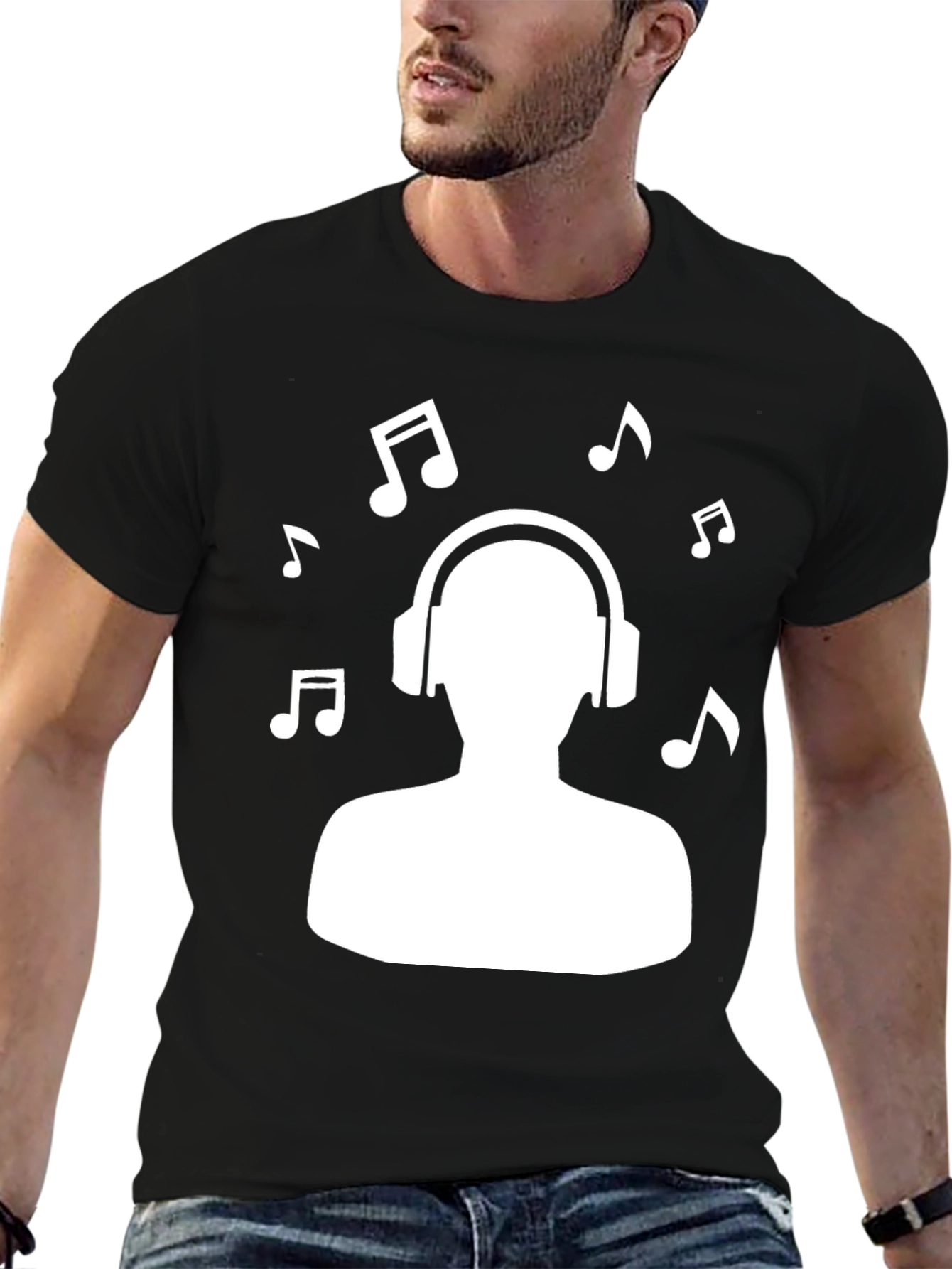 Music Lover T-Shirt - Headphones & Notes Design