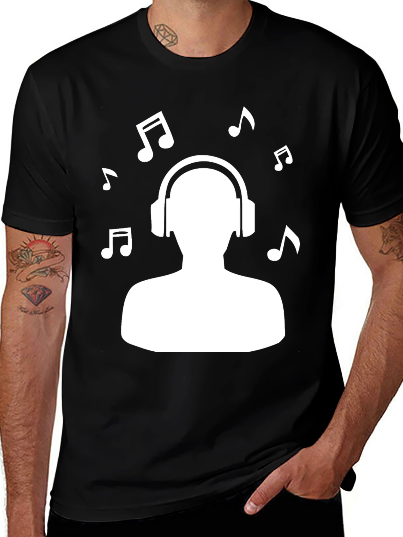 Music Lover T-Shirt - Headphones & Notes Design
