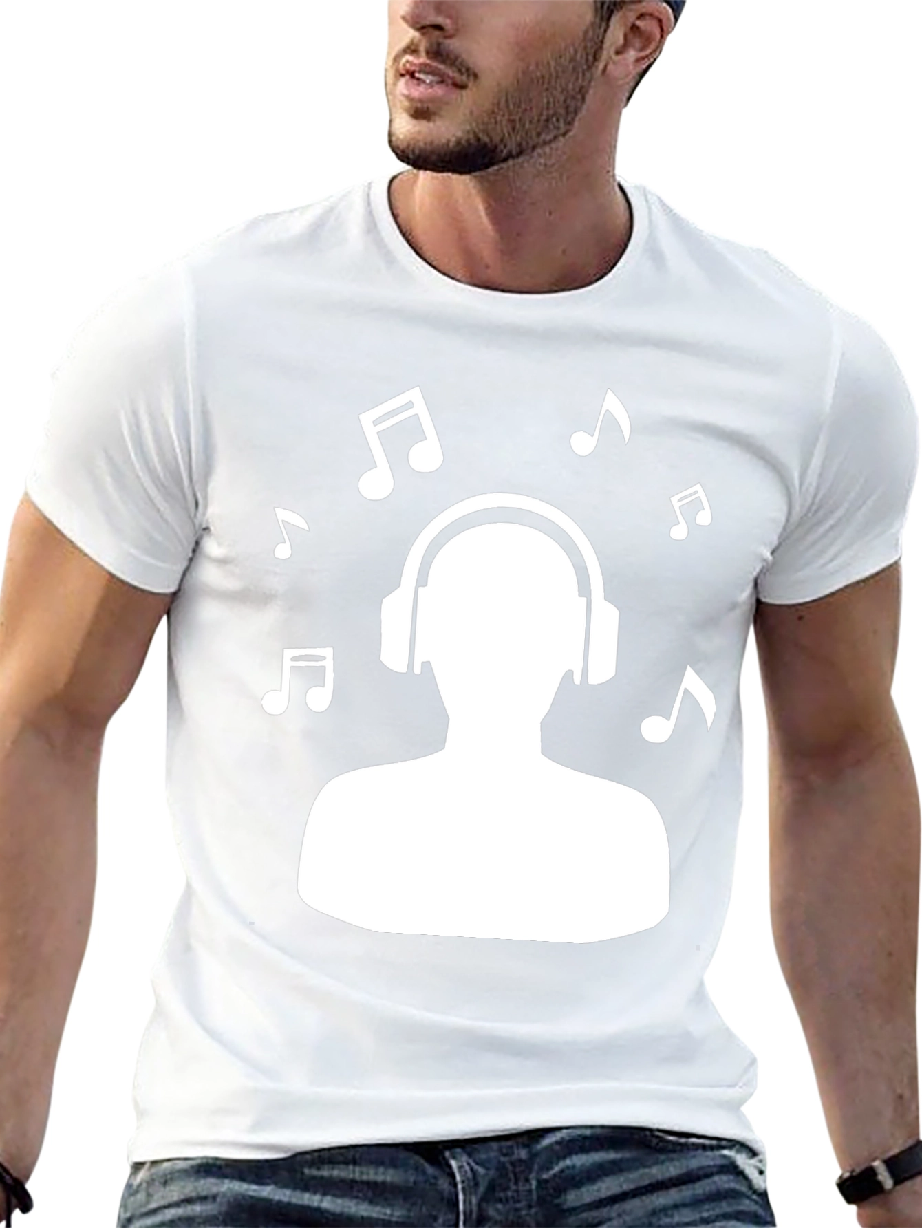 Music Lover T-Shirt - Headphones & Notes Design