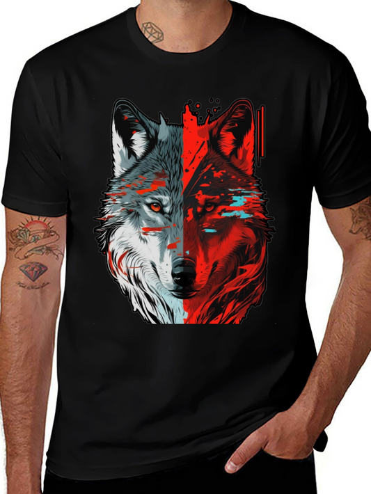 Bicolor Wolf Graphic T-Shirt - Stylish Animal Tee