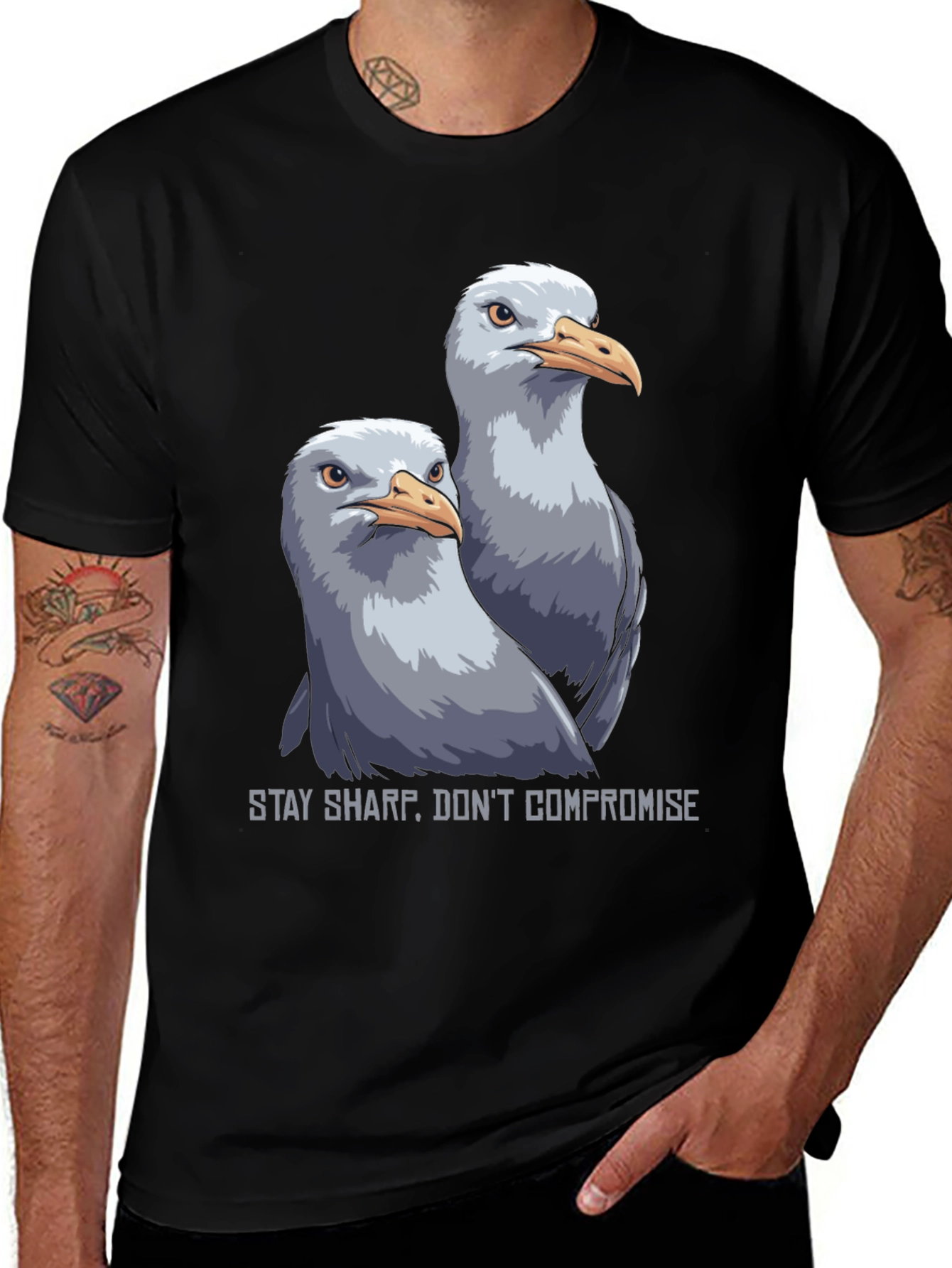 Stay Sharp Seagull Graphic Tee - Black