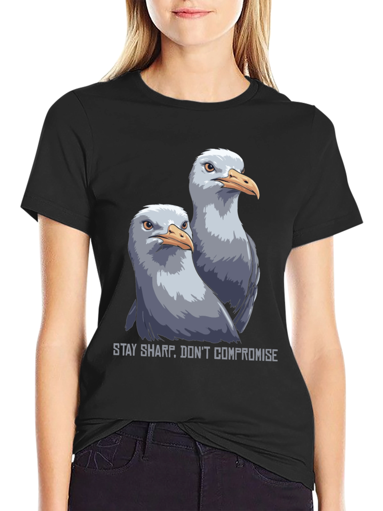 Stay Sharp Seagull Graphic Tee - Black