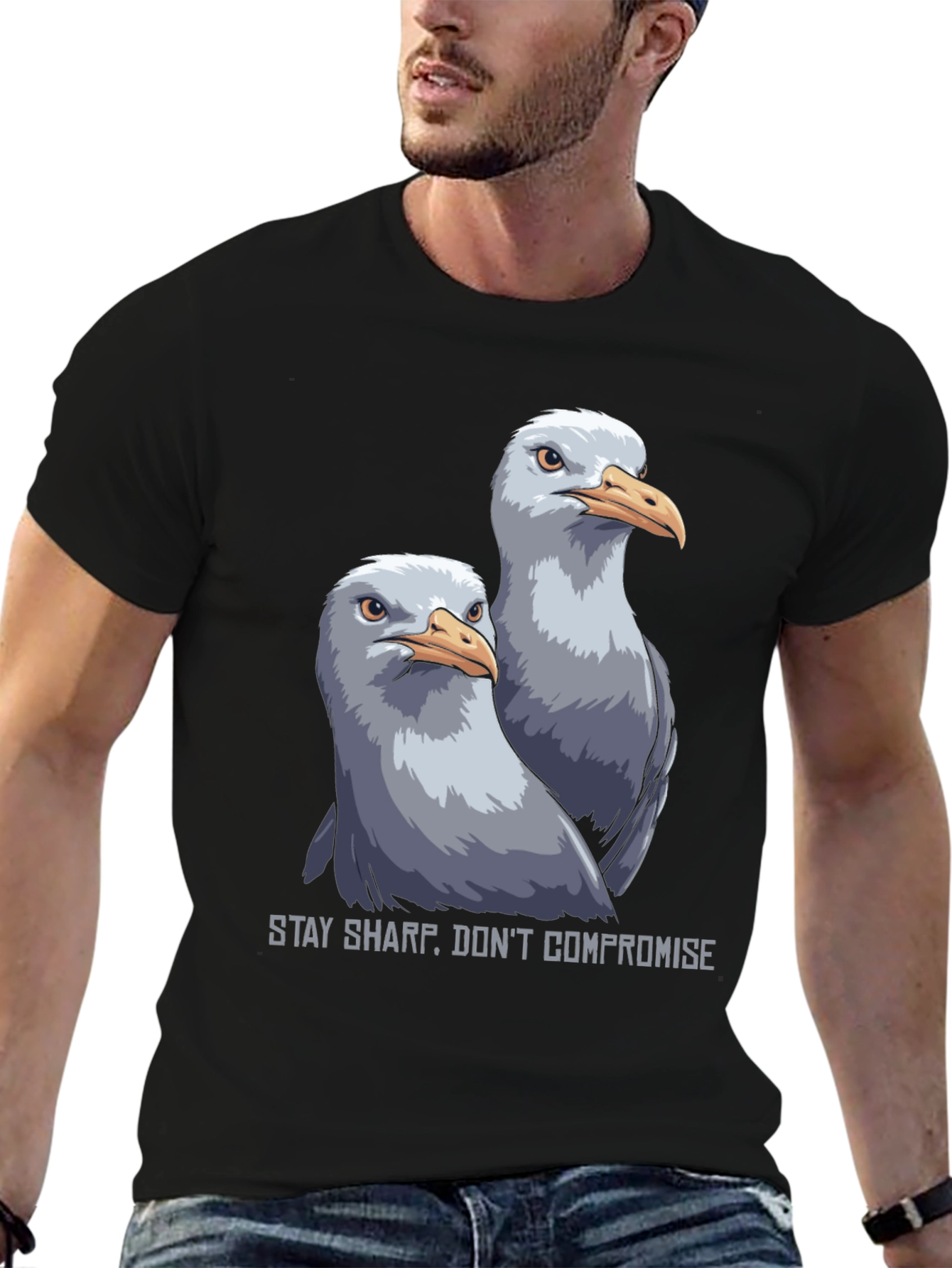 Stay Sharp Seagull Graphic Tee - Black