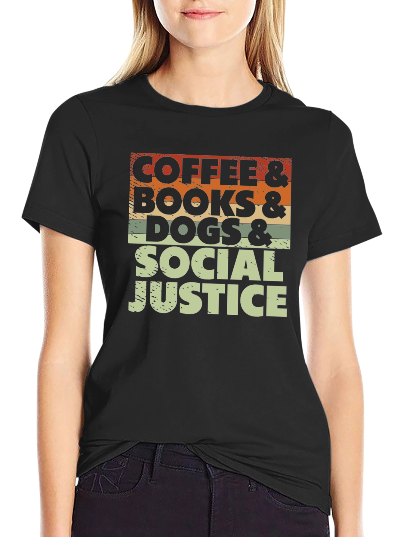 Coffee Books Dogs & Social Justice T-Shirt