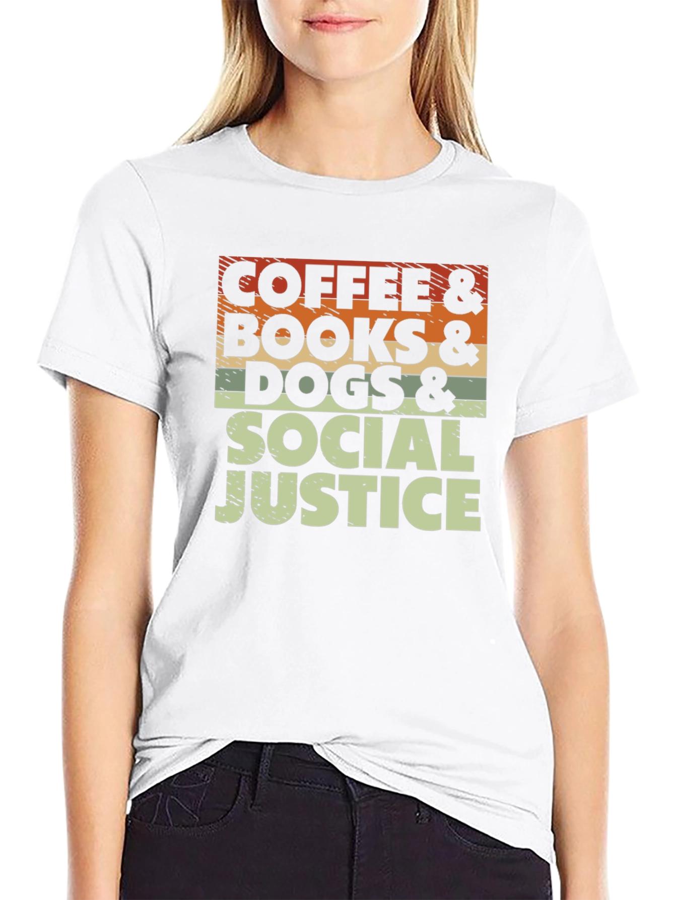 Coffee Books Dogs & Social Justice T-Shirt