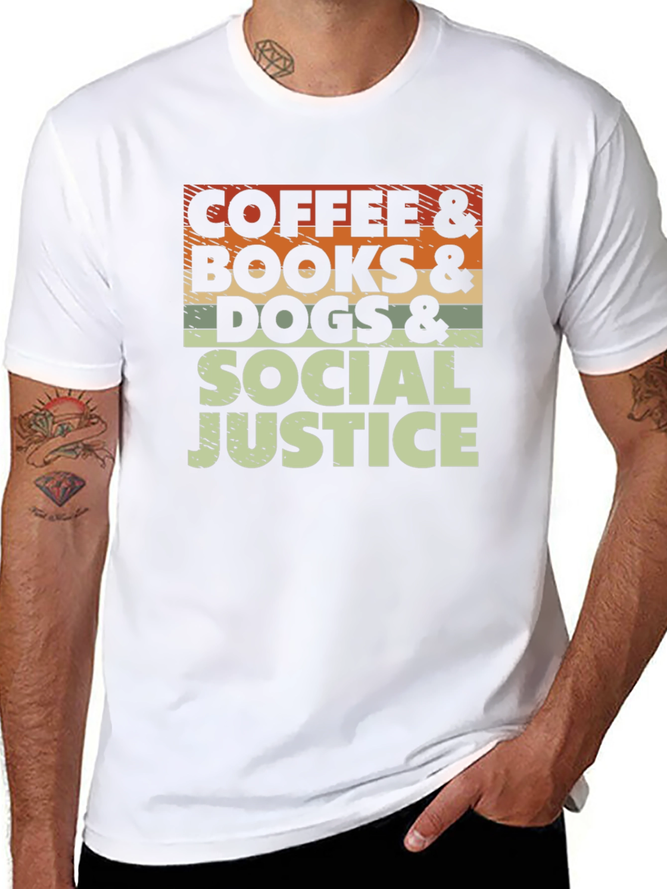Coffee Books Dogs & Social Justice T-Shirt
