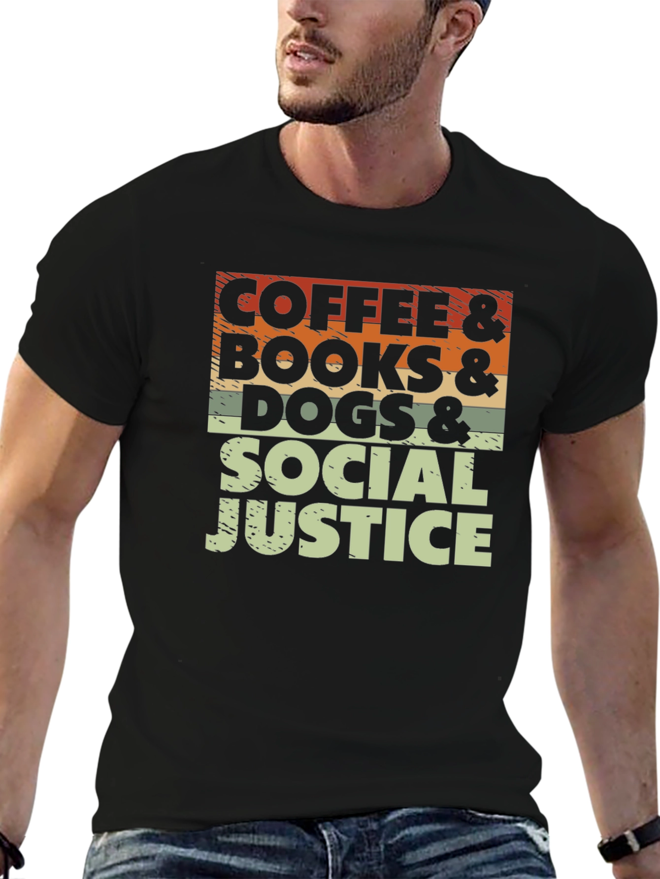 Coffee Books Dogs & Social Justice T-Shirt