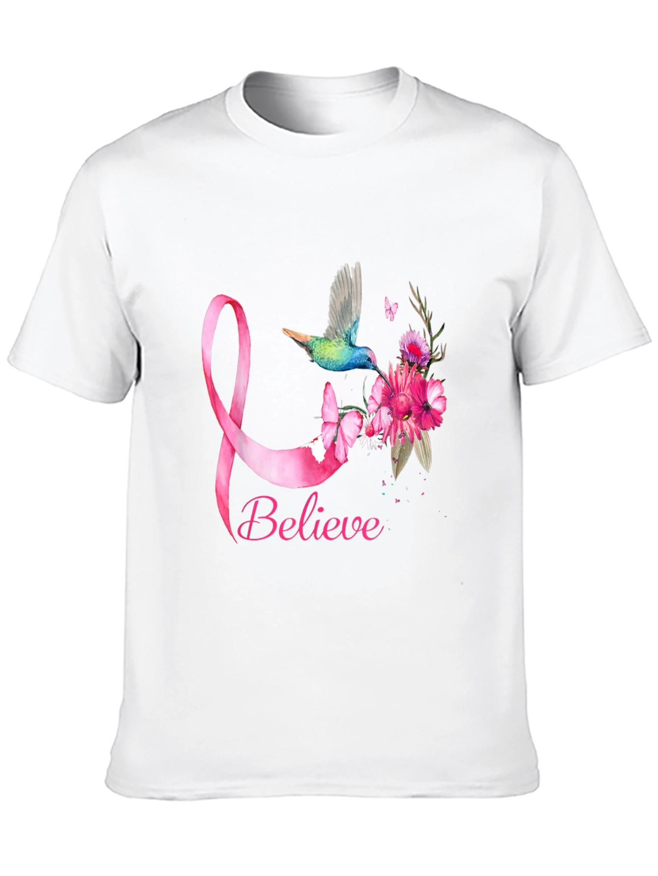 Believe Breast Cancer Awareness Hummingbird T-Shirt